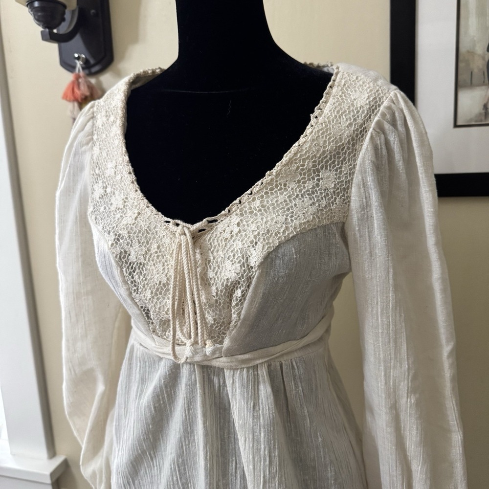 VTG Rag-O-Muffins Prairie Style Cream Babydoll Top Med Cottage Victorian 1960s